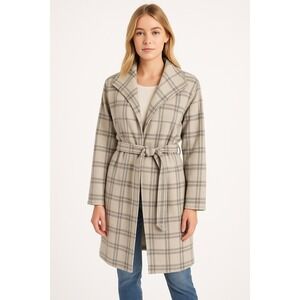 Love+luxe Relaxed Plaid Soft-Brushed Overcoat for Women Size L